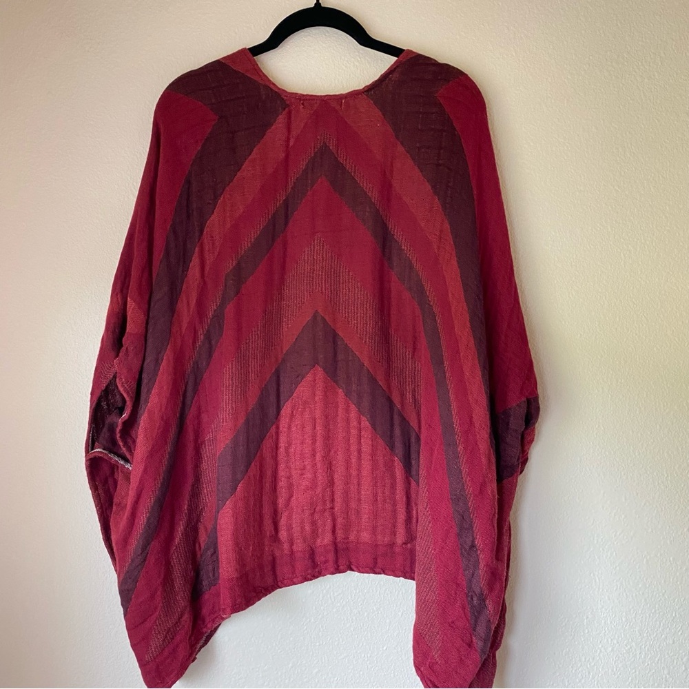 American Eagle Striped Poncho Open Cardigan, OS Red Black, Southwestern, Western - Picture 2 of 7